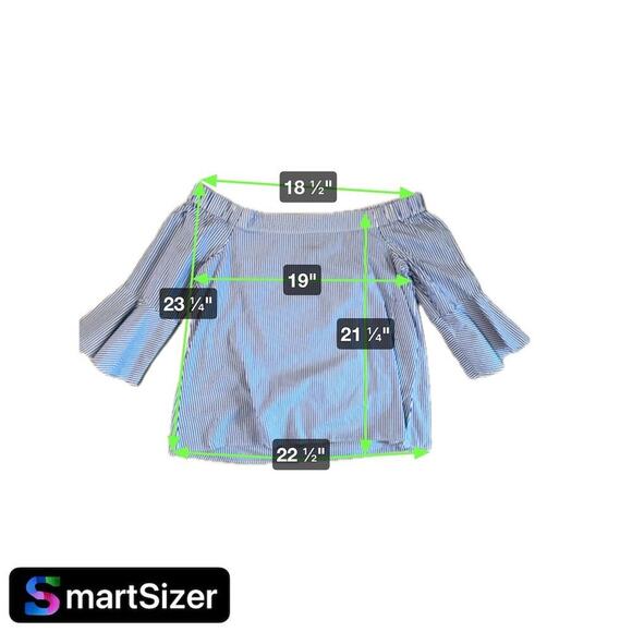 Cupio Womens Stripe Off-Shoulder Blouse Large Blue Bell Sleeve Nautical Preppy - Picture 5 of 6